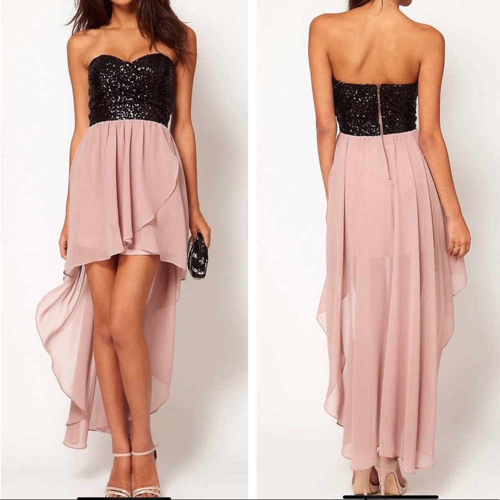 TFNC Dress with Sequin Bandeau and Hi Lo Skirt